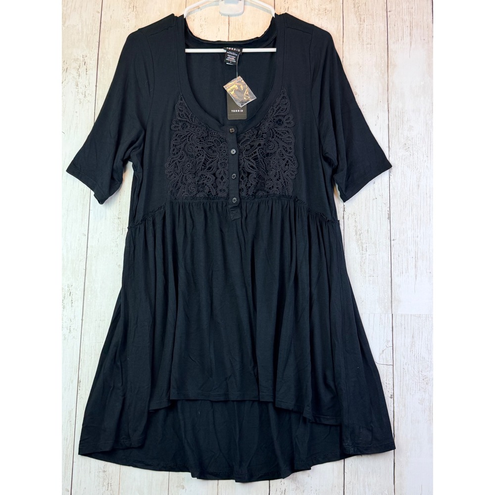 NWT Torrid Black Lace Babydoll Tunic Top Size 1 1X Romantic Goth Boho